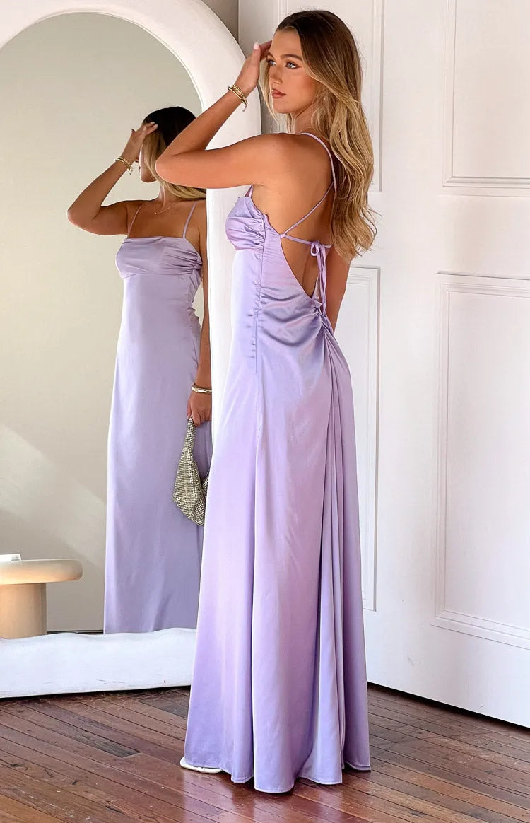 Lavender Prom Dress with Square Neckline and Body - Conforming Fit for Formal Galas