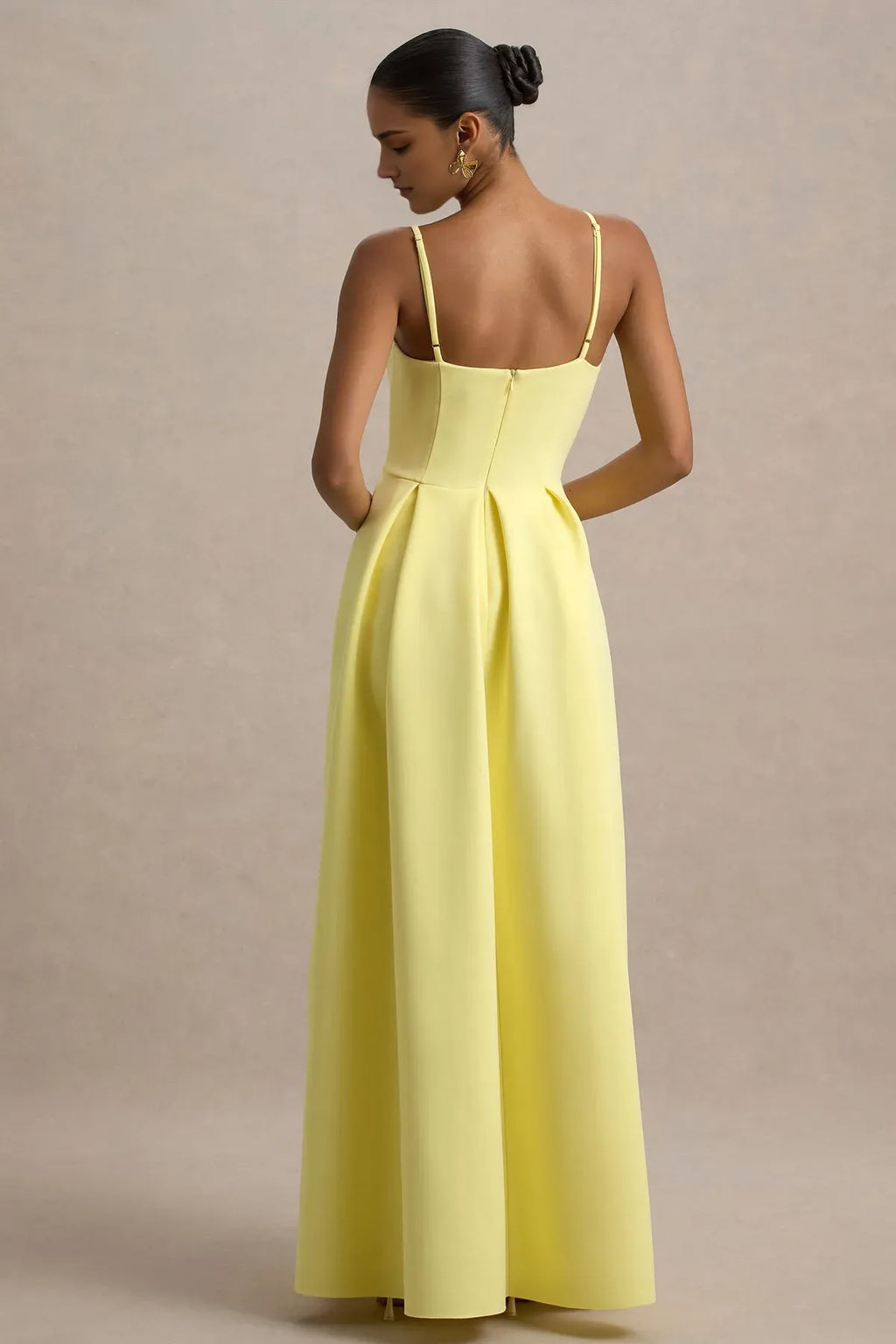 Yellow Lemon Yellow Square Neck Prom Dresses with Pleated Skirt Floor Length A - Line Silhouette – Ideal for Formal Proms - Tie Galas and Enchanting Evening Soirées