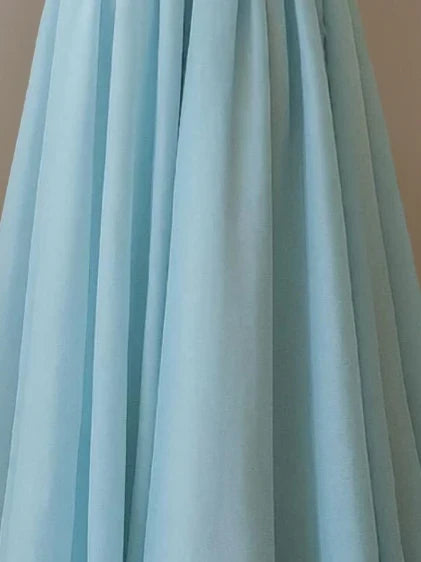 Light Blue A-Line One Shoulder Short Sleeves Ruffle Up Floor -Length Prom Dresses