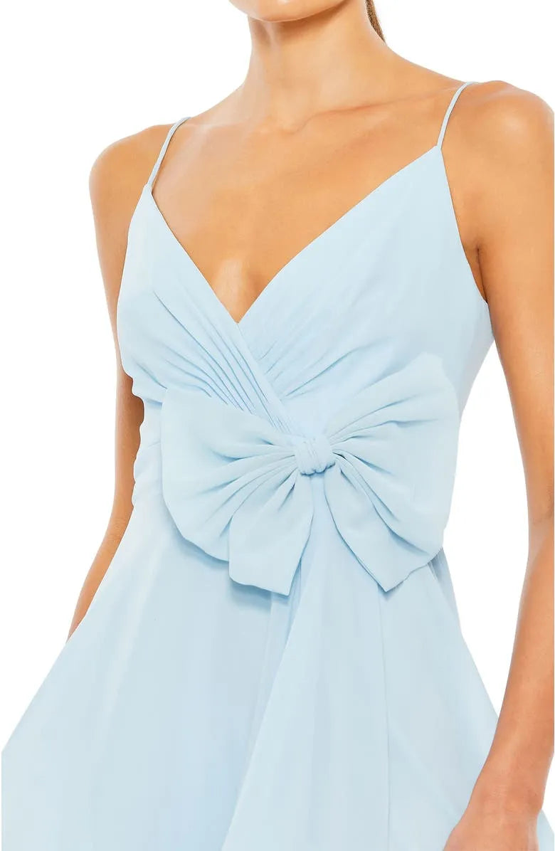 Light Blue Homecoming Dress with Bow Detail Perfect for Back to School Formals Campus Events