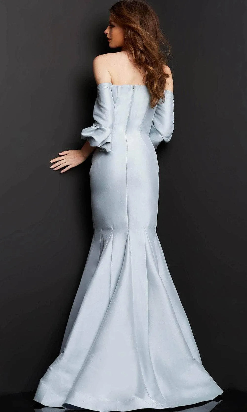 Light Blue Off - Shoulder Mermaid Evening Dress with Ruched Bodice and Puff Sleeves