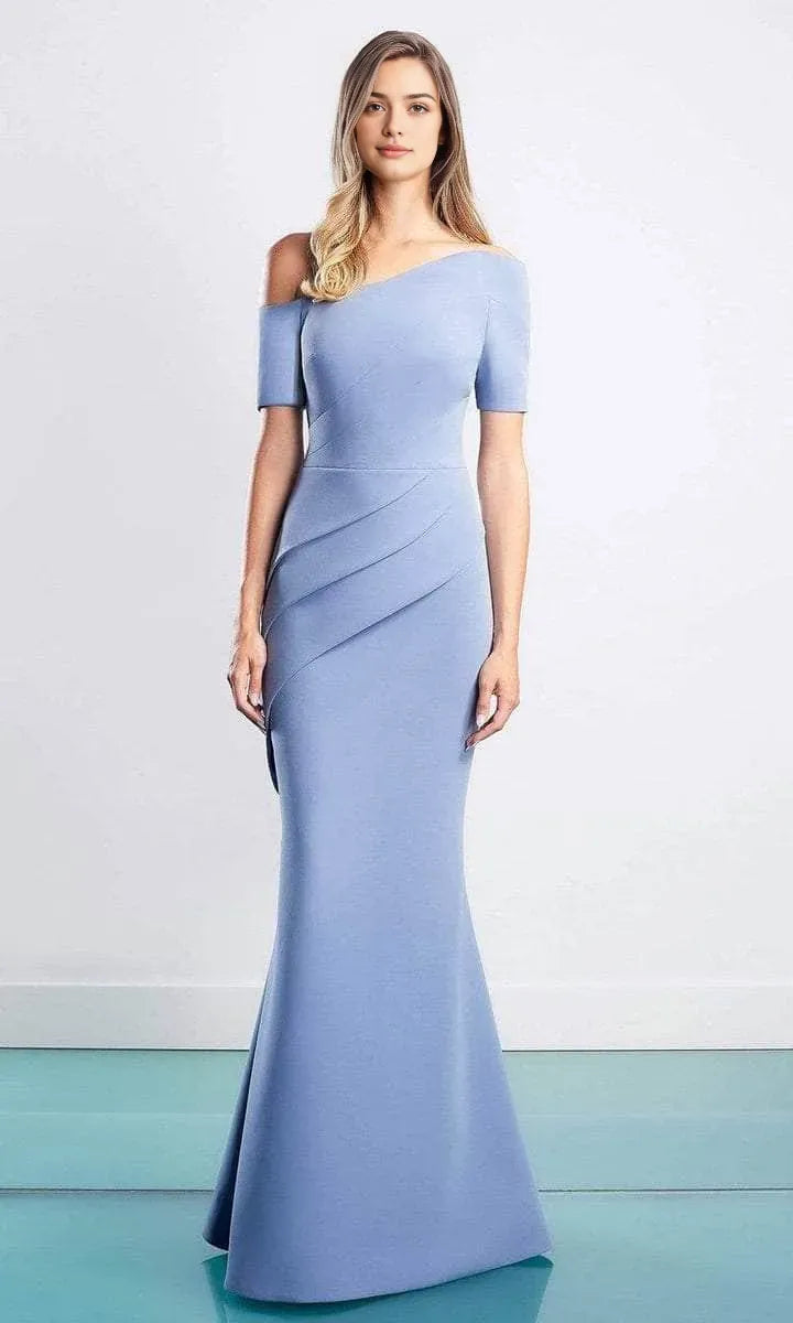 Light Blue One - Shoulder Evening Dresses Asymmetric Panel Design and Mermaid Fit to Elevate Your Night