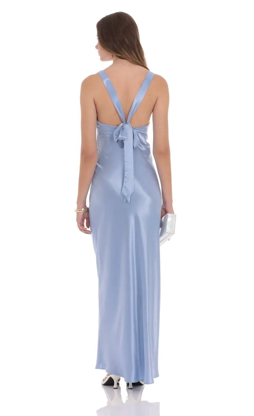 Light Blue Prom Dress Plunging V - Neck Bodycon Fit Floor Length Silhouette Shine at Prom Night