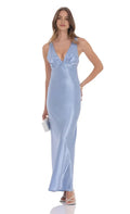 Light Blue Prom Dress Plunging V - Neck Bodycon Fit Floor Length Silhouette Shine at Prom Night