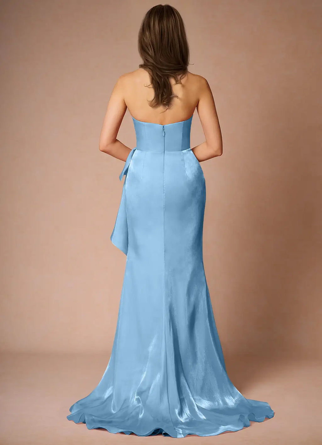 Light Blue Prom Dress with Spaghetti Straps Ruched Bodice Asymmetric Ruffle Detail and Train for Formal Galas