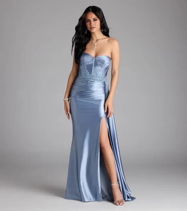 Elegant Mermaid Sweetheart Strapless Plain Back Long Evening Dress
