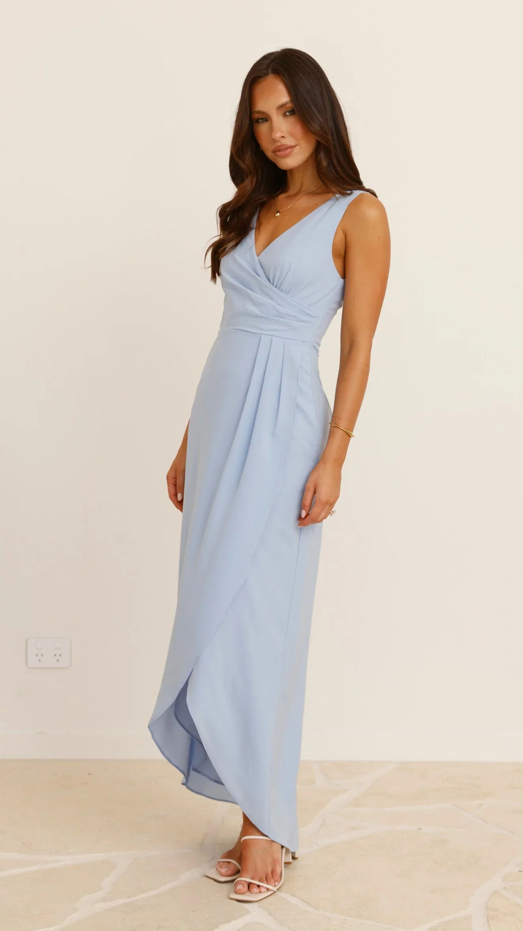 Light Blue Sleeveless V - Neck Wrap Prom Dress with High Low Hem Perfect for Formal Evening Events Prom Nights