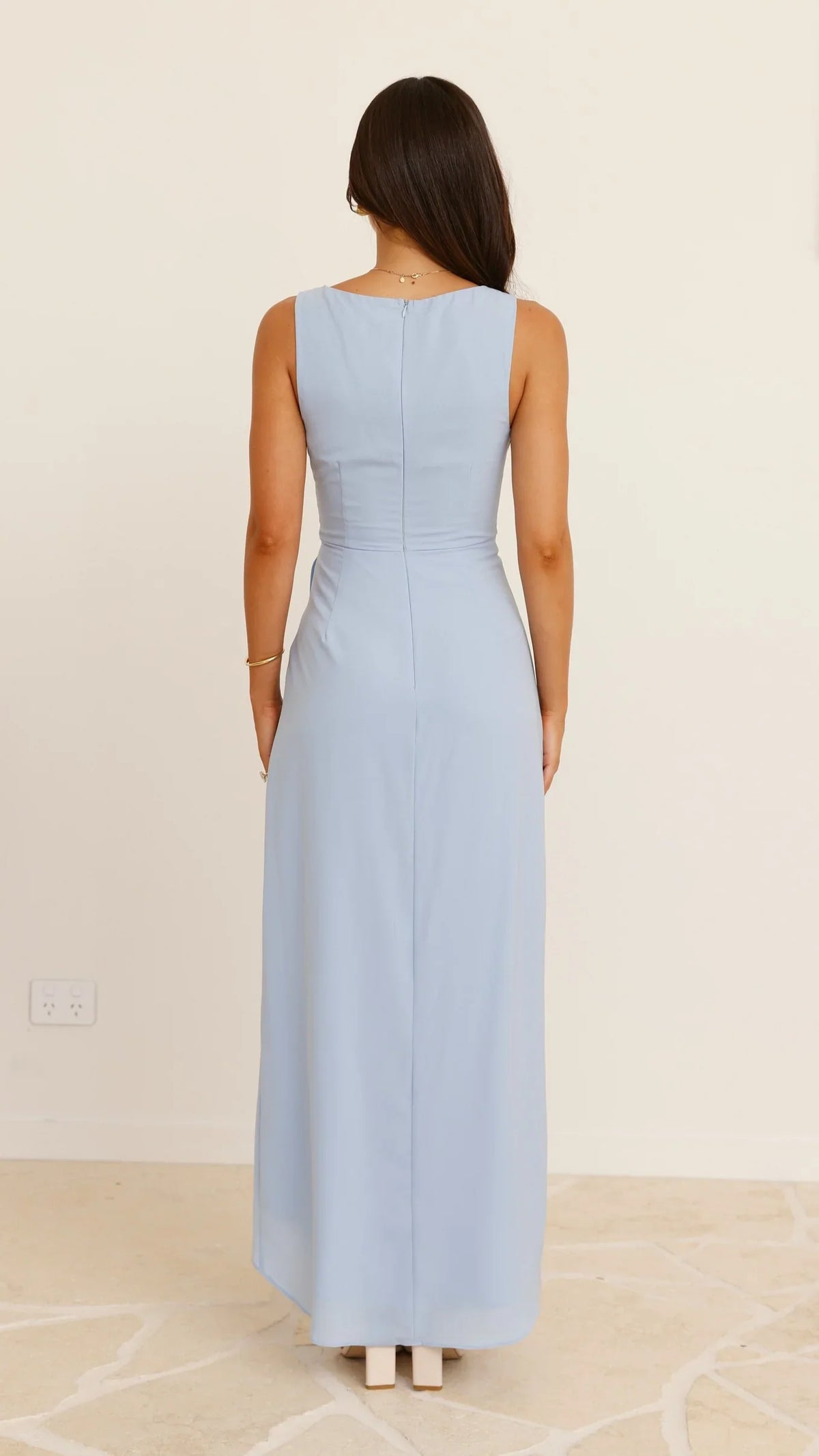 Light Blue Sleeveless V - Neck Wrap Prom Dress with High Low Hem Perfect for Formal Evening Events Prom Nights