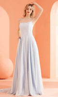 Light Blue Sparkle Evening Dresses featuring Spaghetti Straps Square Neck and Flowy A - Line Silhouette to Elevate Your Night