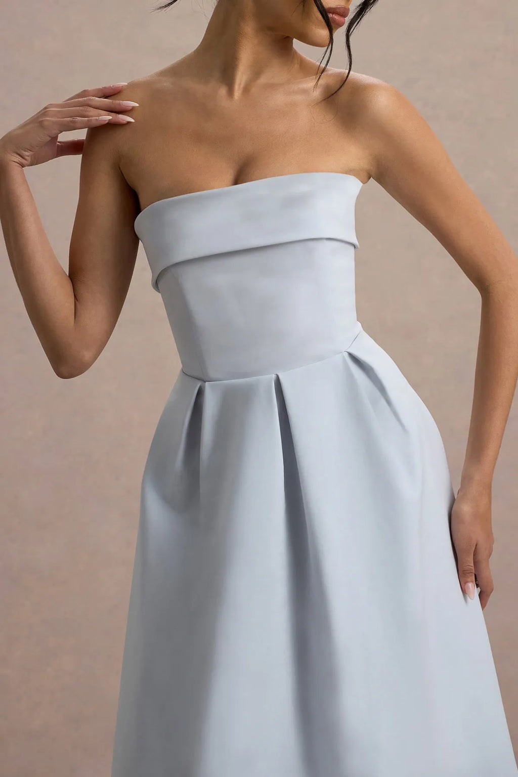 Light Blue Strapless Prom Dresses Ruched Bandeau Neckline Pleated A - Line Skirt Structured Finish A Fusion of Modern Minimalism and Timeless Grace for Formal Galas