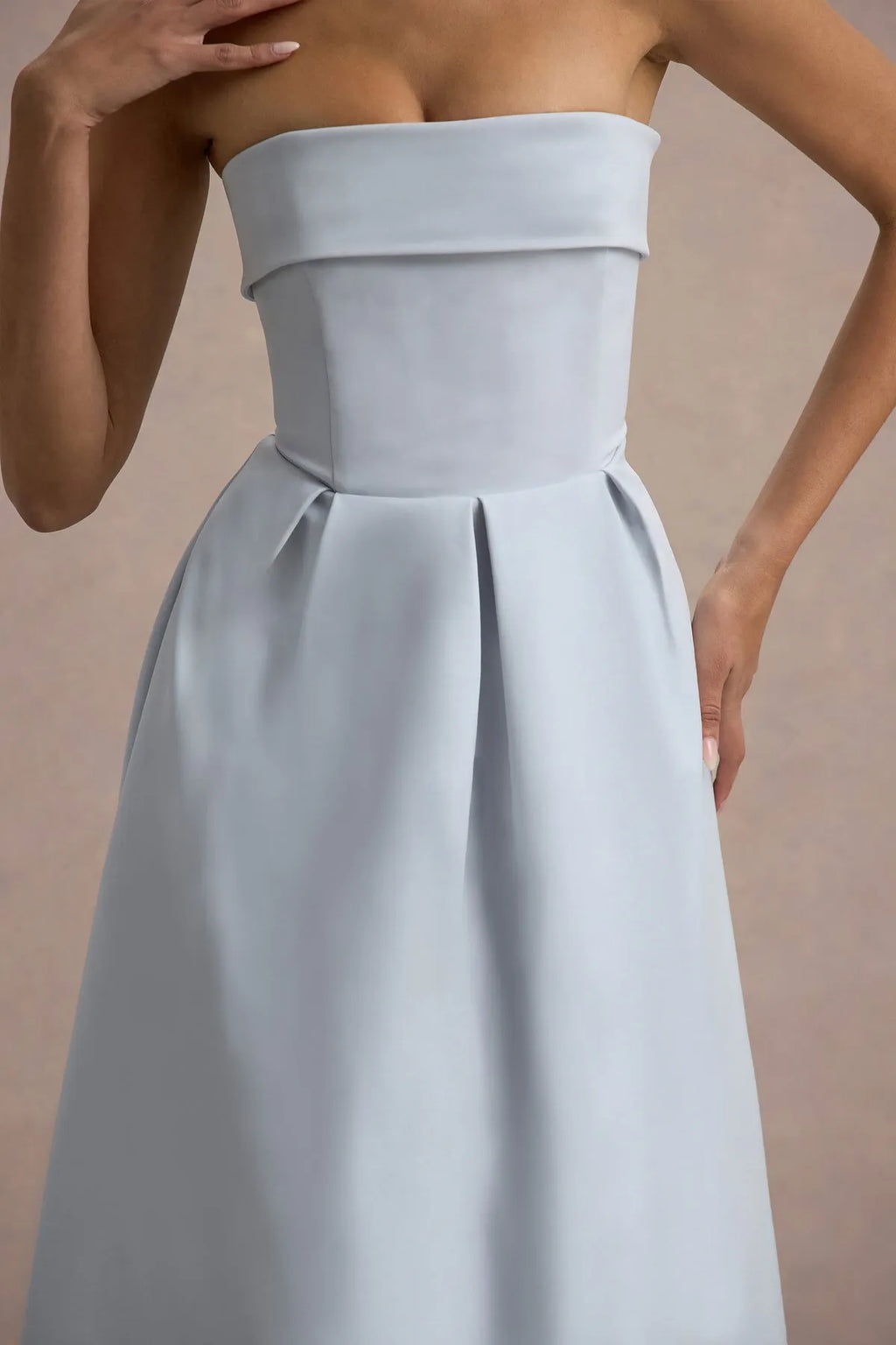 Light Blue Strapless Prom Dresses Ruched Bandeau Neckline Pleated A - Line Skirt Structured Finish A Fusion of Modern Minimalism and Timeless Grace for Formal Galas