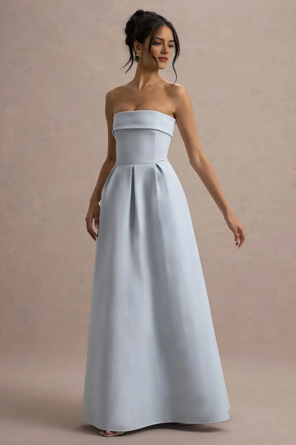 Light Blue Strapless Prom Dresses Ruched Bandeau Neckline Pleated A - Line Skirt Structured Finish A Fusion of Modern Minimalism and Timeless Grace for Formal Galas