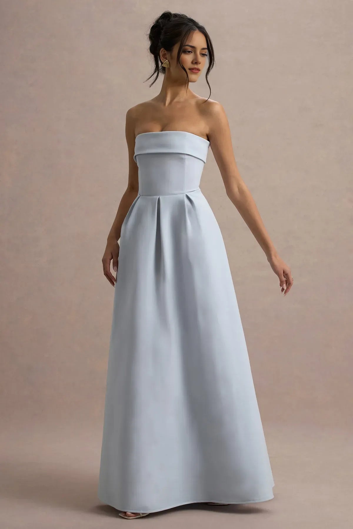 Light Blue Strapless Prom Dresses Ruched Bandeau Neckline Pleated A - Line Skirt Structured Finish A Fusion of Modern Minimalism and Timeless Grace for Formal Galas