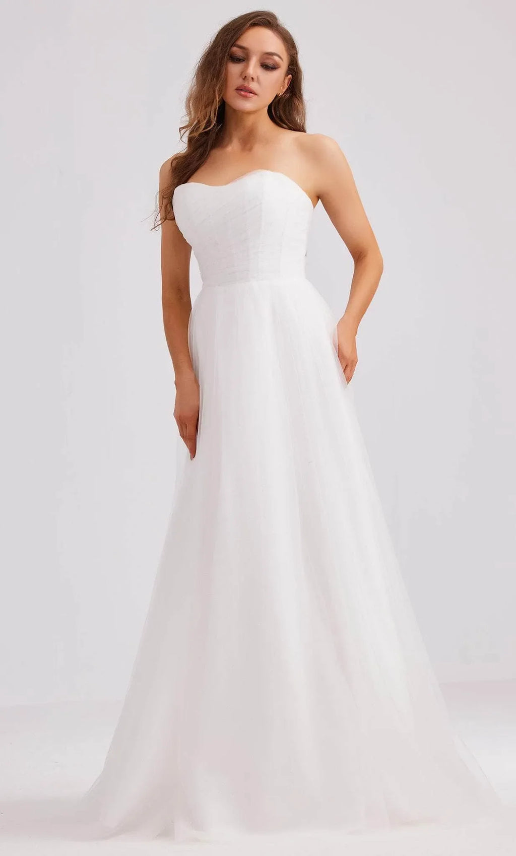 Light Blue Strapless Evening Gown with Ruched Bodice Flowy A Line Skirt Perfect for Proms Formal Galas and Dreamy Occasions