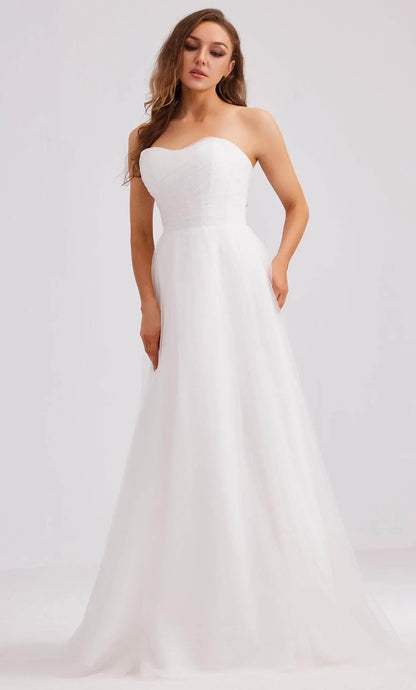 Elegant Light-Blue A-Line Strapless Classic-Sleeve Classic-Back Floor-Length Prom Dress