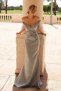 Gray Light Off - Shoulder Prom Dress with Floral Beadwork and Mermaid Silhouette for Formal Occasions