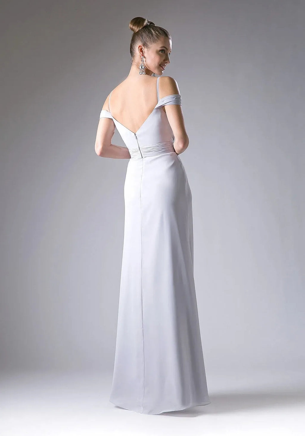 Grey Light Prom Dress with Off - Shoulder Straps Ruched Bodice and Flowing Floor - Length Skirt for Formal Galas