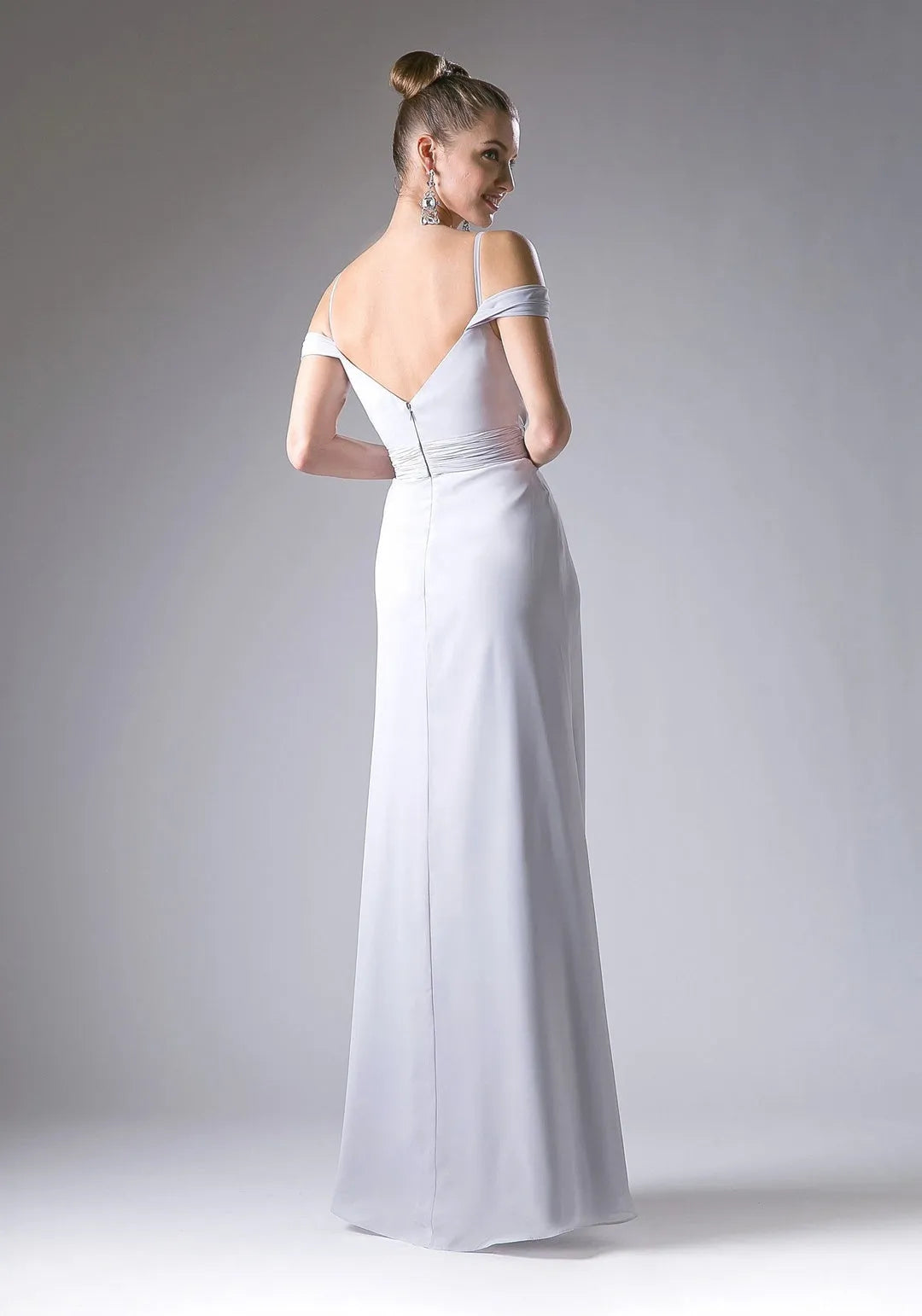 Grey Light Prom Dress with Off - Shoulder Straps Ruched Bodice and Flowing Floor - Length Skirt for Formal Galas