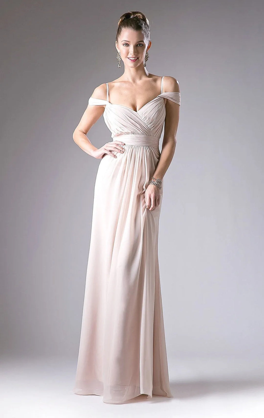 Grey Light Prom Dress with Off - Shoulder Straps Ruched Bodice and Flowing Floor - Length Skirt for Formal Galas