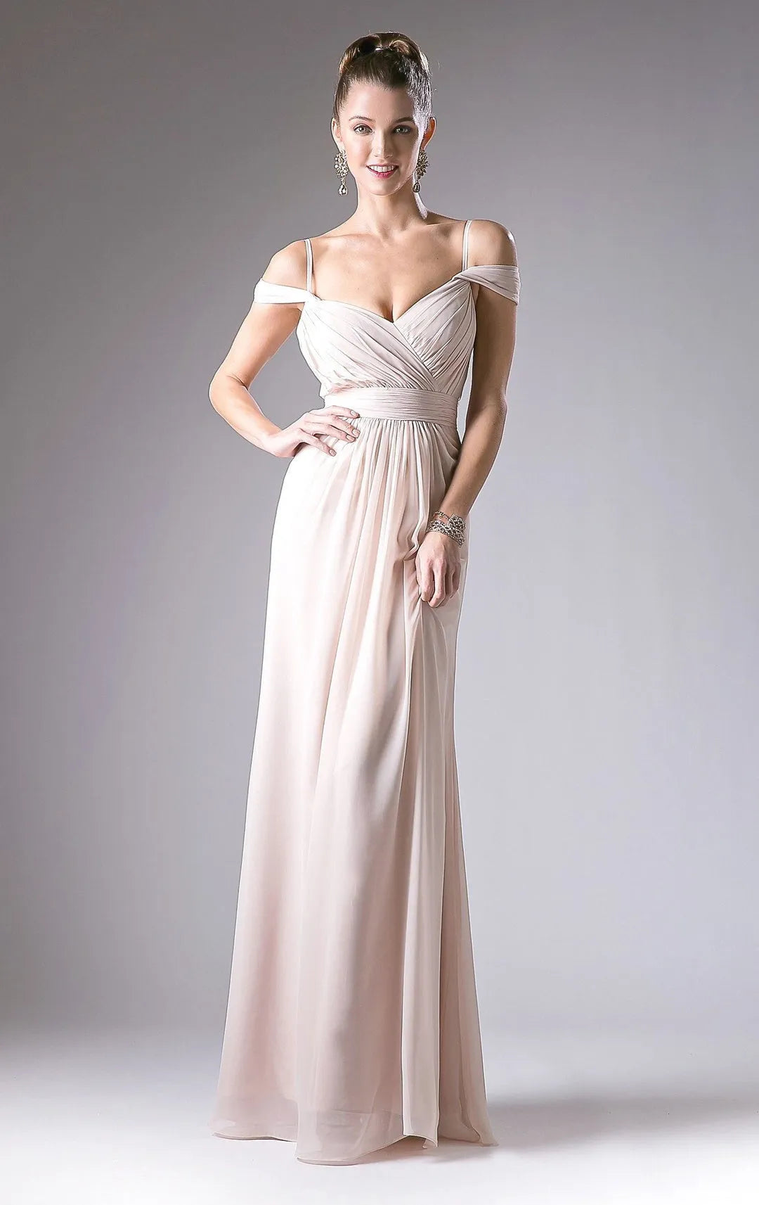 Grey Light Prom Dress with Off - Shoulder Straps Ruched Bodice and Flowing Floor - Length Skirt for Formal Galas