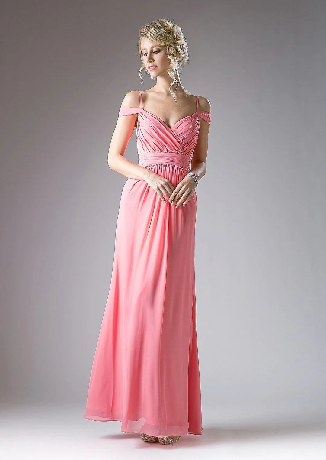 Grey Light Prom Dress with Off - Shoulder Straps Ruched Bodice and Flowing Floor - Length Skirt for Formal Galas