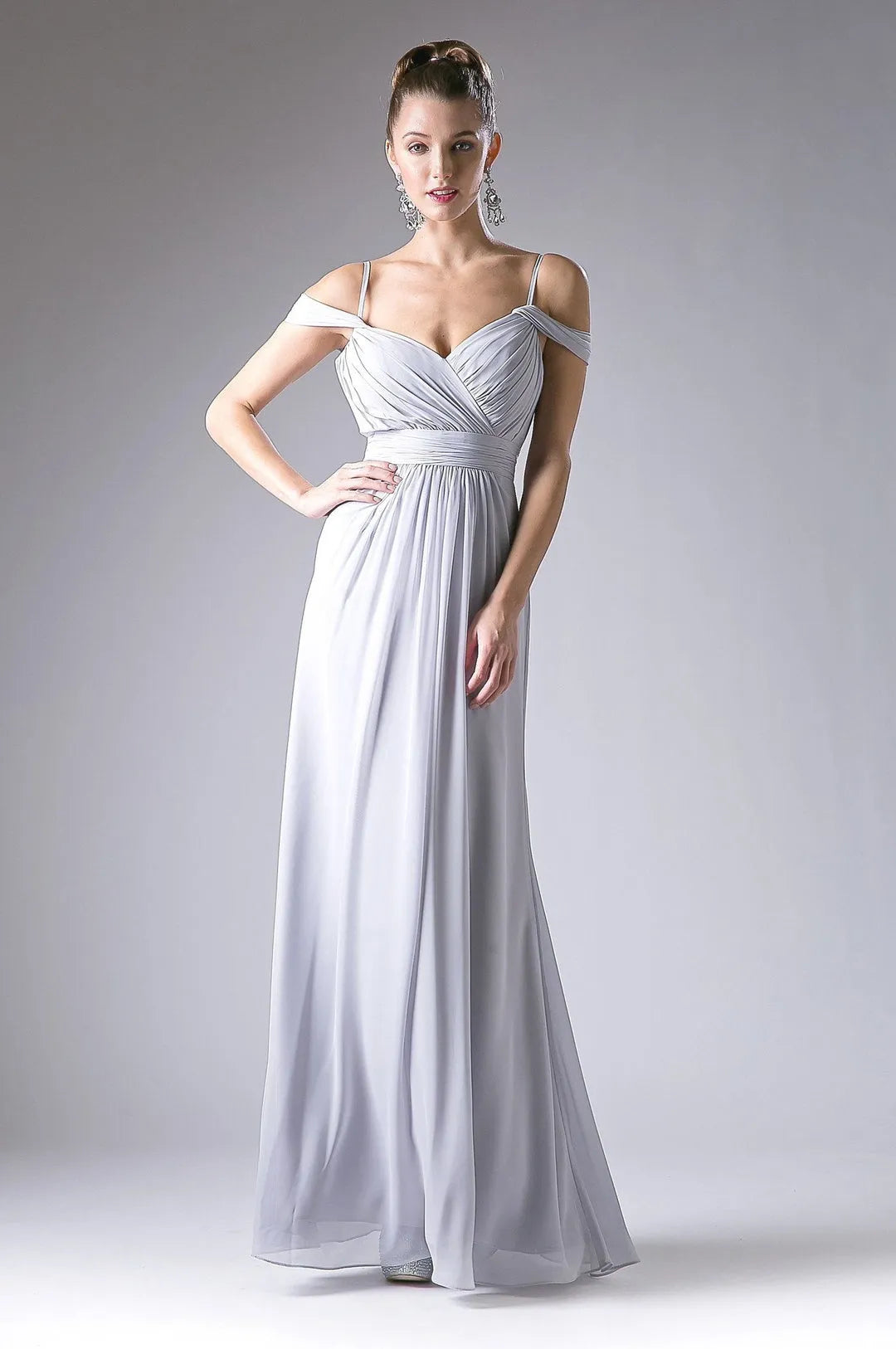 Grey Light Prom Dress with Off - Shoulder Straps Ruched Bodice and Flowing Floor - Length Skirt for Formal Galas