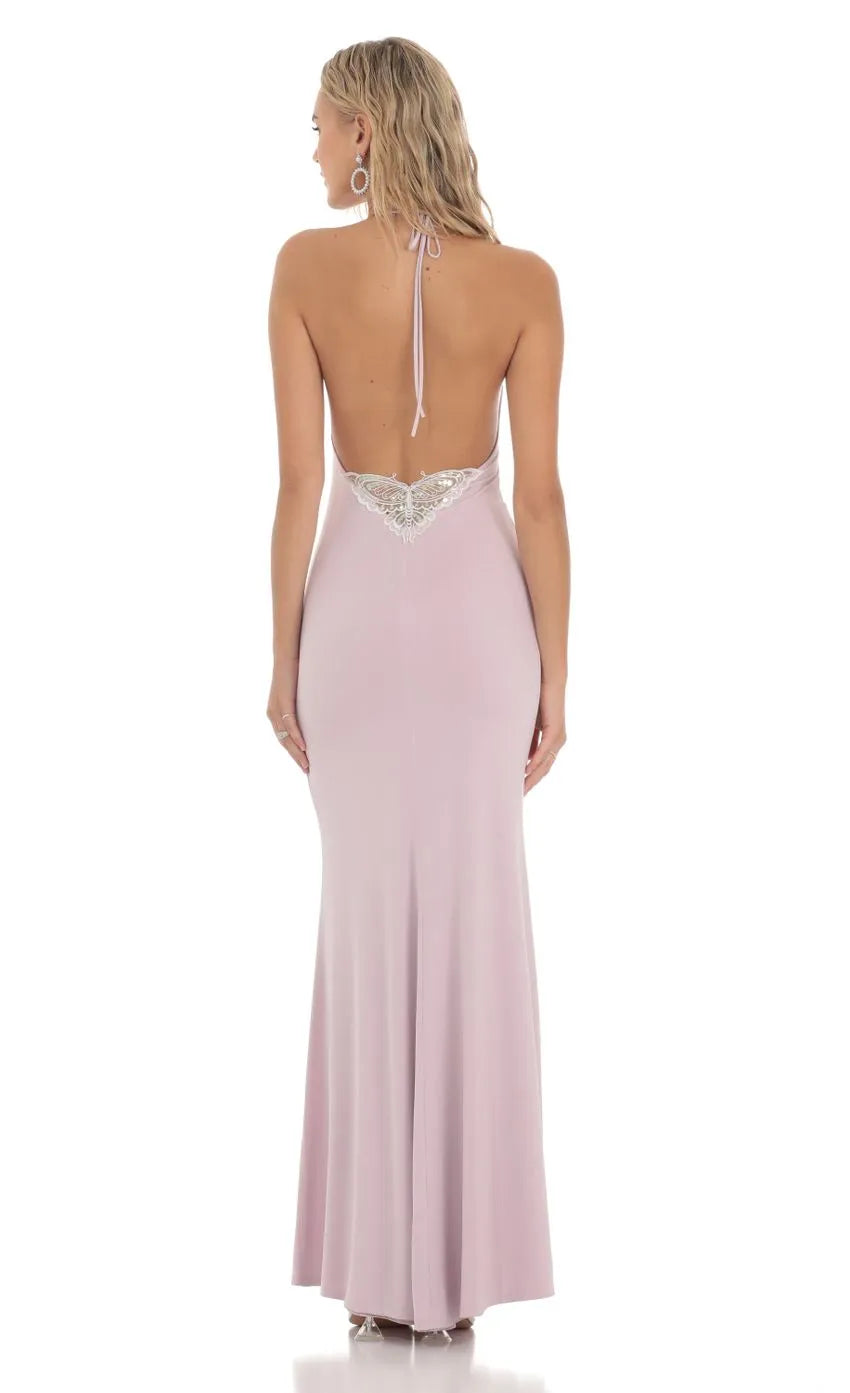 Pink Light Halter Prom Dress Draped Neckline Ruched Bodice Floor Length Silhouette Perfect for a Graceful Prom Evening