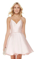 Pink Light Homecoming Dress with Spaghetti Straps V Neckline Perfect for Prom Nights