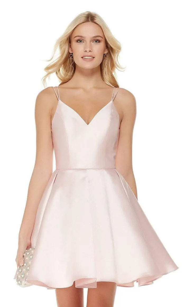 Pink Light Homecoming Dress with Spaghetti Straps V Neckline Perfect for Prom Nights