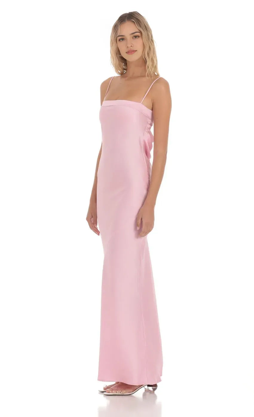 Pink Light Slip Prom Dress with Thin Spaghetti Straps and Bodycon Silhouette Perfect for Formal Evening Events and Prom Night