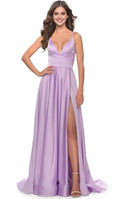 Lilac One Shoulder Prom Gown with Cross Wrap Bodice and High Slit for Formal Occasions