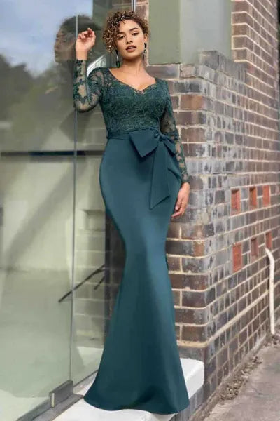 Long Sleeve Evening Dress Mermaid V-Neck Online