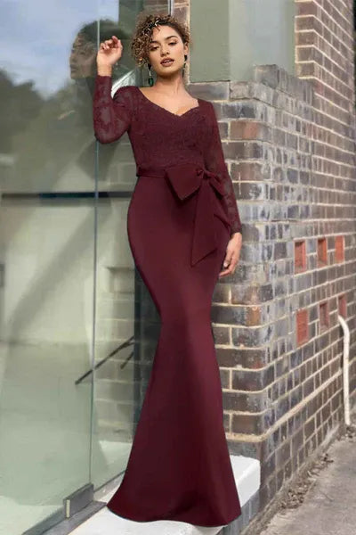 Long Sleeve Evening Dress Mermaid V-Neck Online