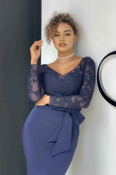 Long Sleeve Evening Dress Mermaid V-Neck Online
