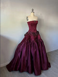 Plum Luxurious Strapless Vintage Maxi Prom Dress