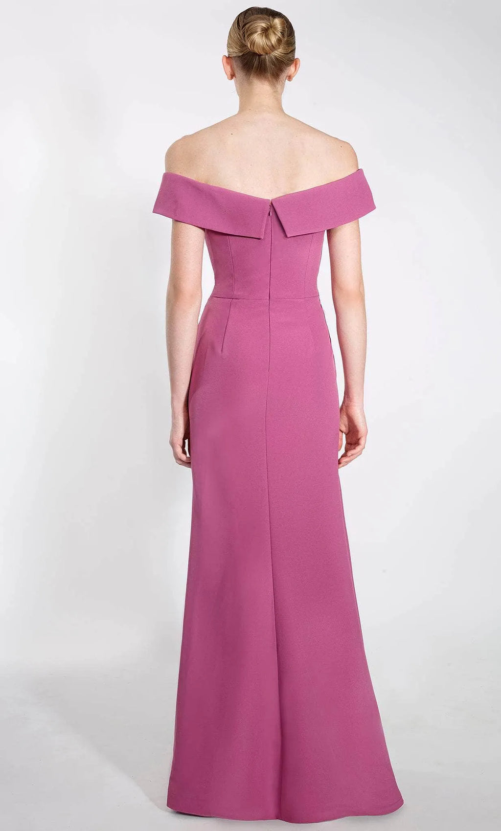Magenta Off - Shoulder Evening Dress with Twist Front and Side Slit for Formal Occasions