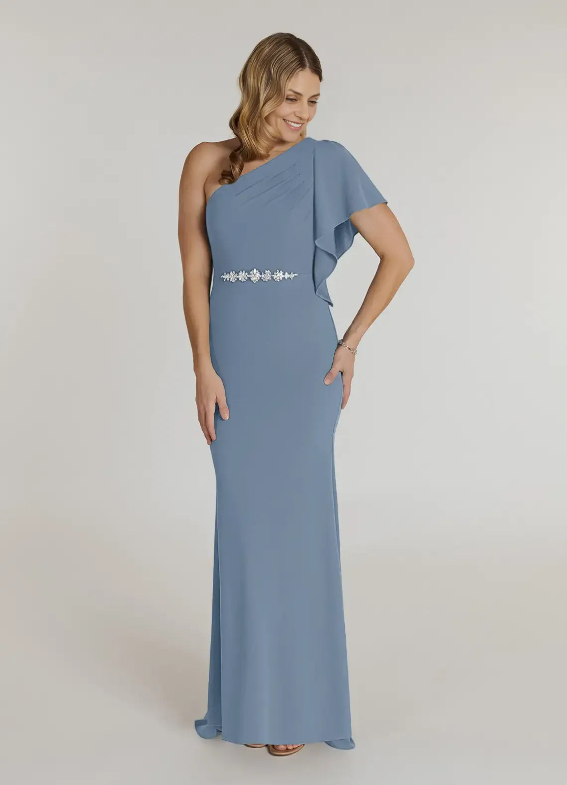 Sophisticated Graceful Elegant Dusty Blue Mermaid Asymmetric Mother of the Bride Dress