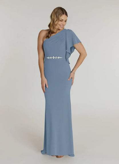 Sophisticated Graceful Elegant Dusty Blue Mermaid Asymmetric Mother of the Bride Dress
