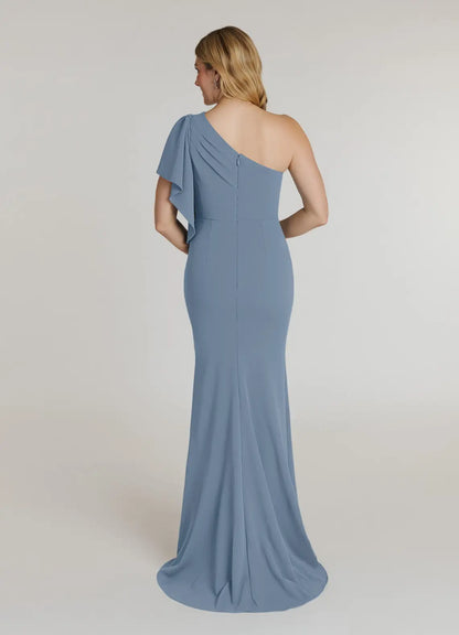 Sophisticated Graceful Elegant Dusty Blue Mermaid Asymmetric Mother of the Bride Dress