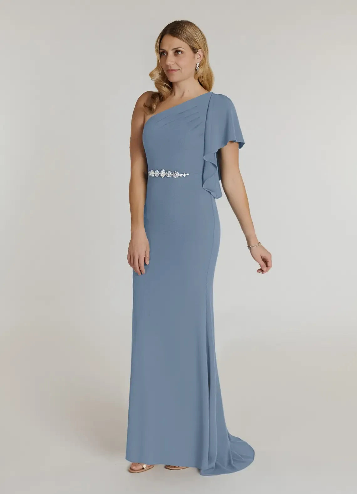 Sophisticated Graceful Elegant Dusty Blue Mermaid Asymmetric Mother of the Bride Dress
