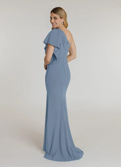 Sophisticated Graceful Elegant Dusty Blue Mermaid Asymmetric Mother of the Bride Dress
