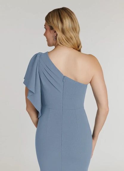 Sophisticated Graceful Elegant Dusty Blue Mermaid Asymmetric Mother of the Bride Dress
