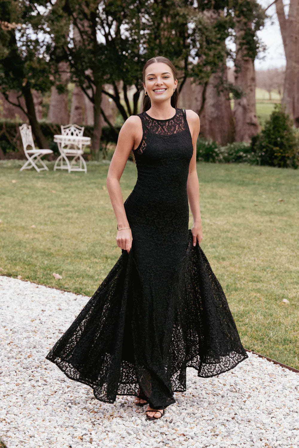 Beautiful Timeless Special Occasion Elegant Black Lace Mermaid Sleeveless Floor-Length Prom Dress