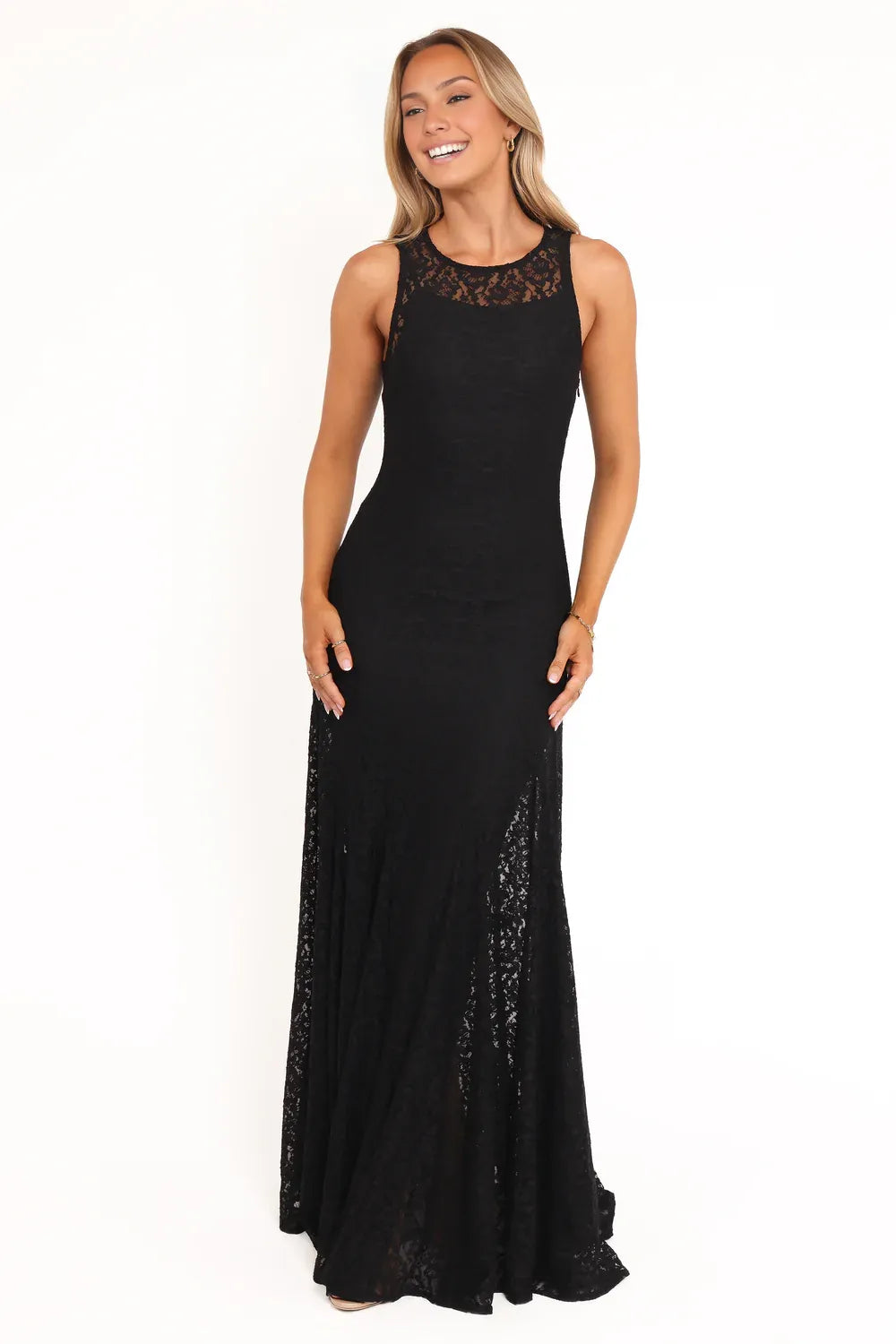 Beautiful Timeless Special Occasion Elegant Black Lace Mermaid Sleeveless Floor-Length Prom Dress
