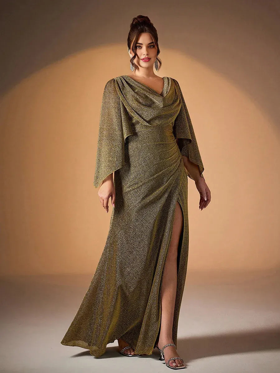 Beautiful Timeless Special Occasion Sophisticated Elegant Gold Mermaid Cowl Floor-Length Prom Dress