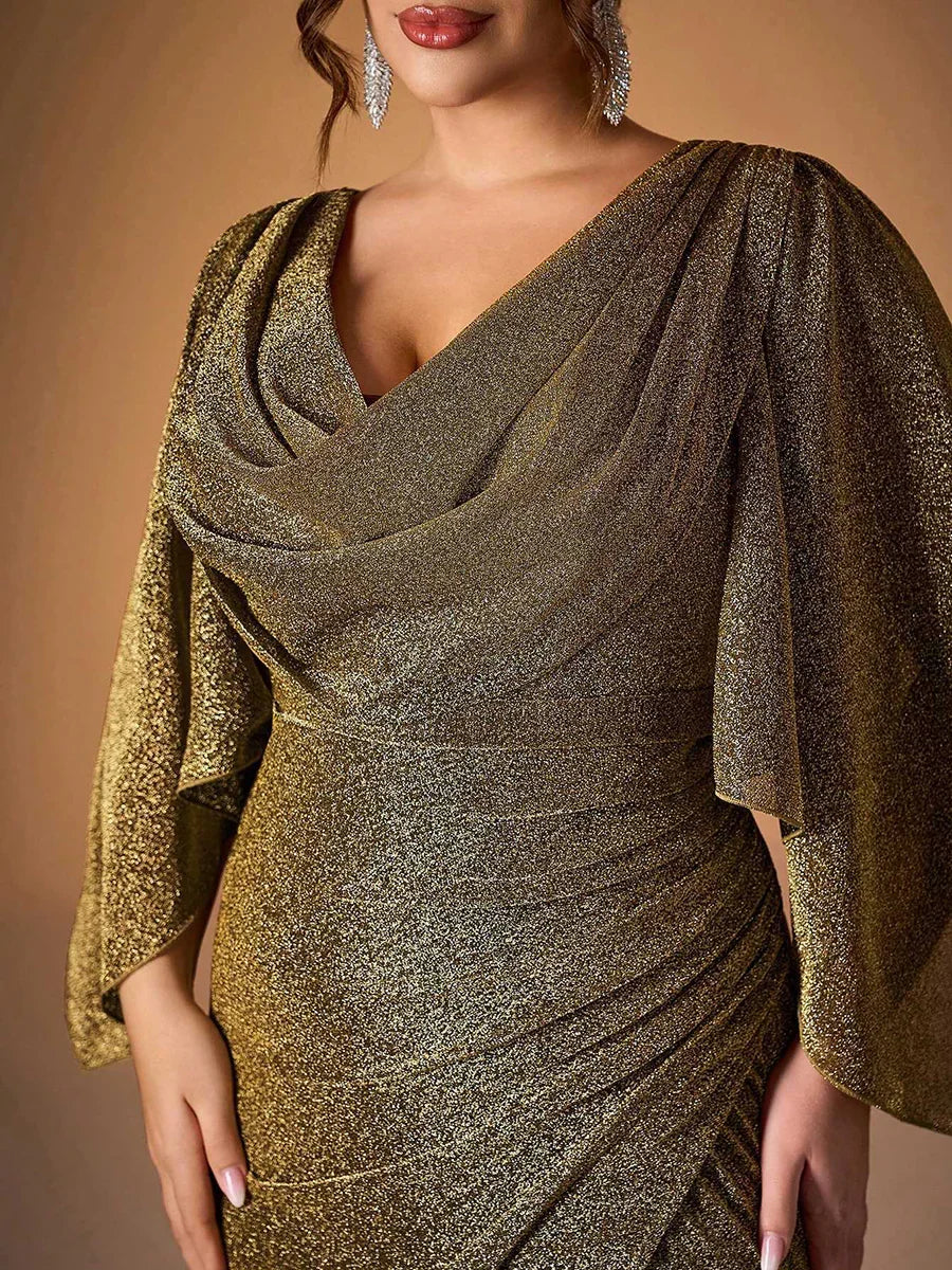 Beautiful Timeless Special Occasion Sophisticated Elegant Gold Mermaid Cowl Floor-Length Prom Dress
