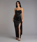 Sophisticated Graceful Stylish Elegant Black Satin Mermaid Cowl Sleeveless Floor-Length Prom Dress