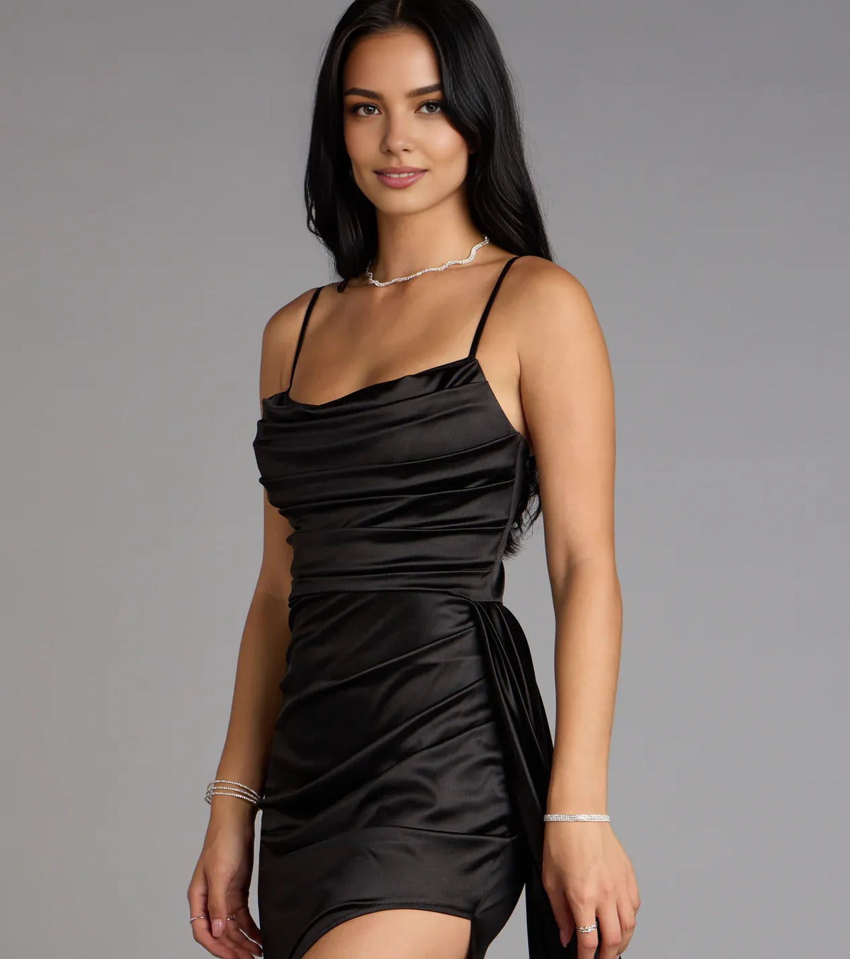 Sophisticated Graceful Stylish Elegant Black Satin Mermaid Cowl Sleeveless Floor-Length Prom Dress