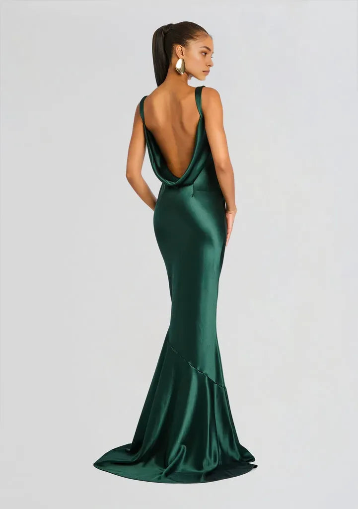 Mermaid Cowl Neck Sleeveless Backless Floor-Length Prom Dresses for women