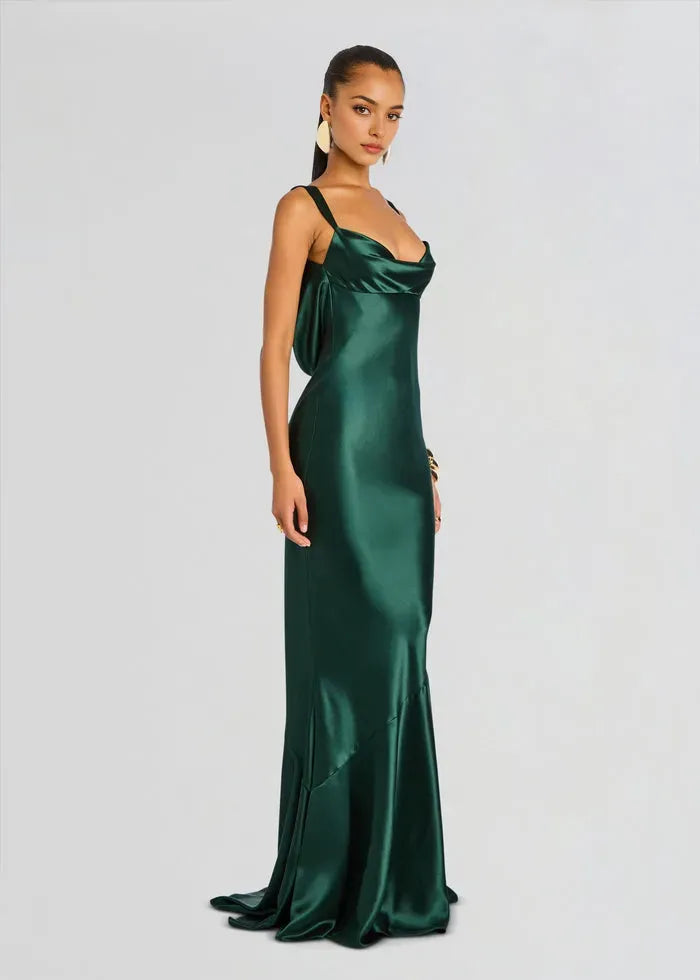 Mermaid Cowl Neck Sleeveless Backless Floor-Length Prom Dresses for women
